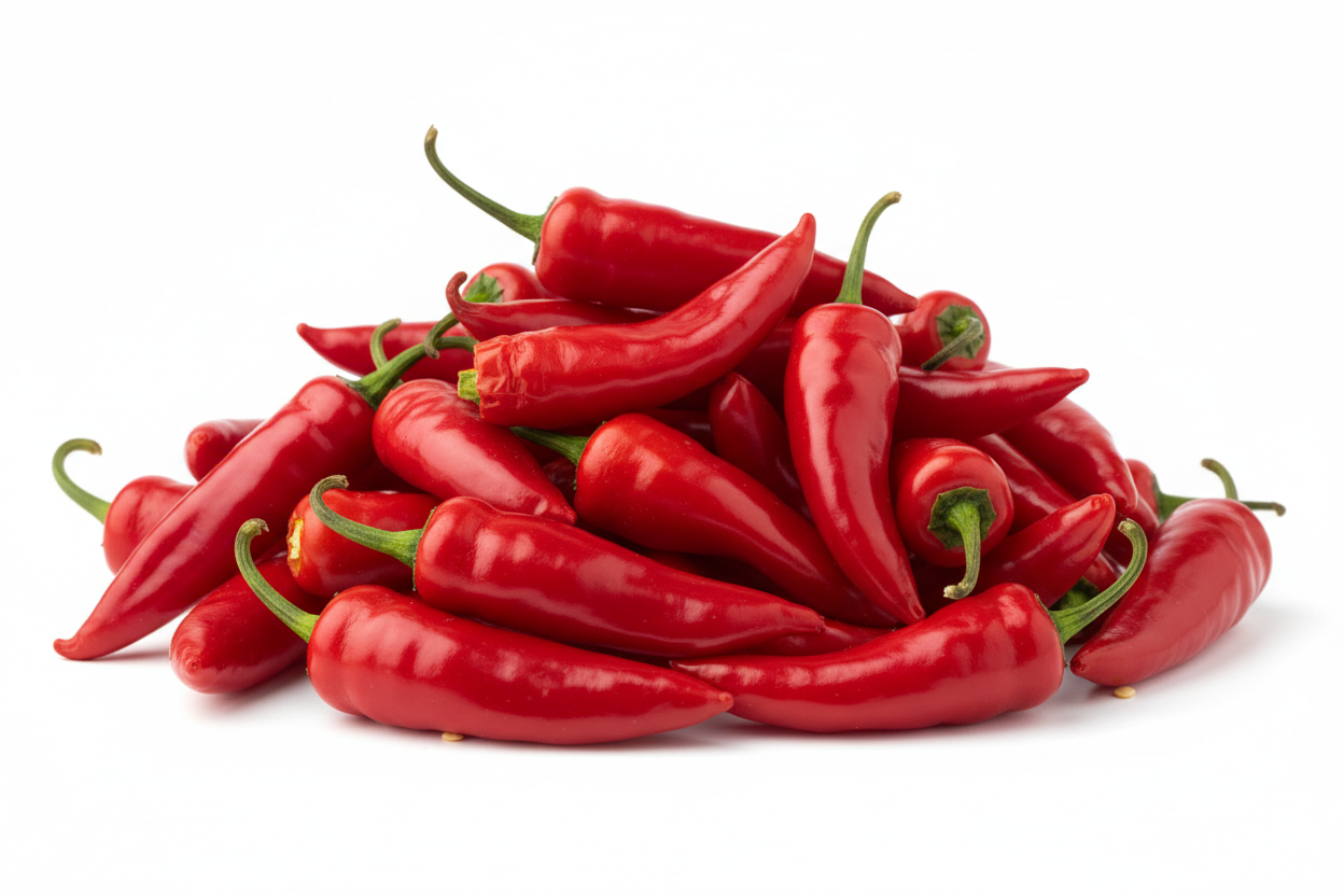 aji rojo a granel en fondo blanco