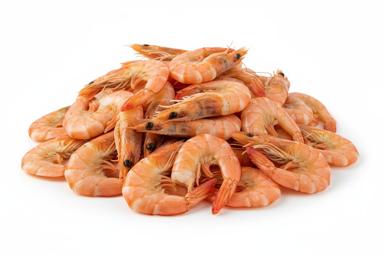 camaron nacional a granel en fondo blanco