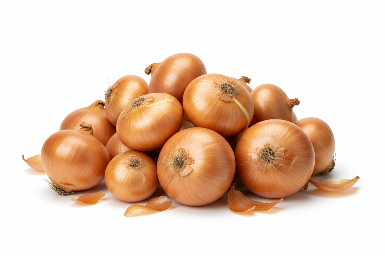 cebolla a granel en fondo blanco