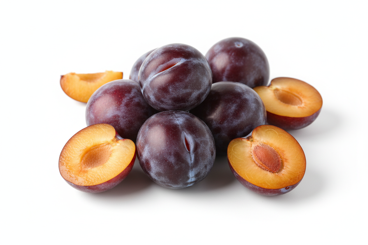 ciruelas en fondo blanco