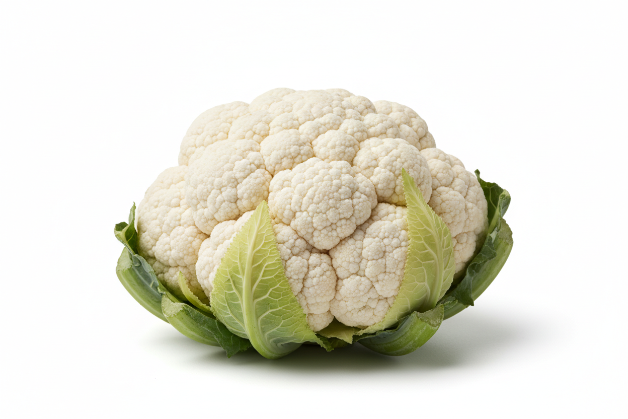 coliflor unidad en fondo blanco