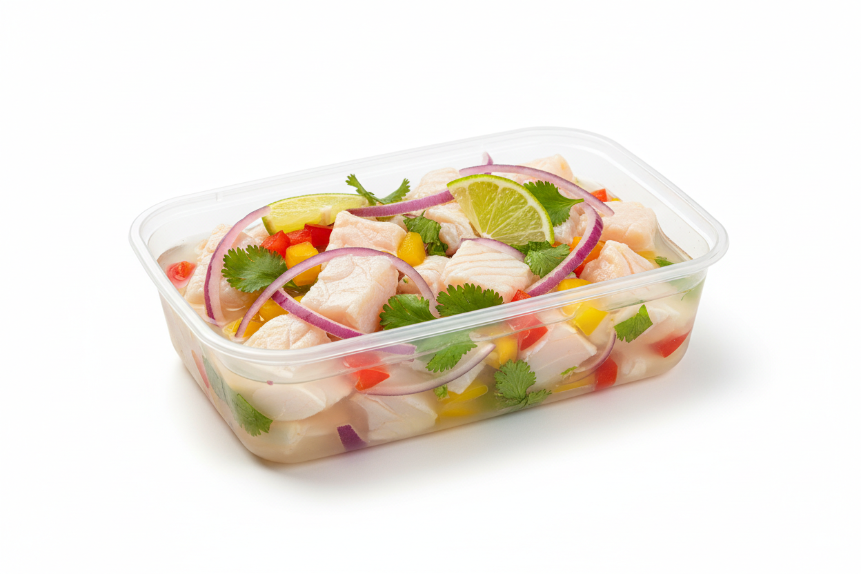 en un pote de plastico transparente y en fondo blanco