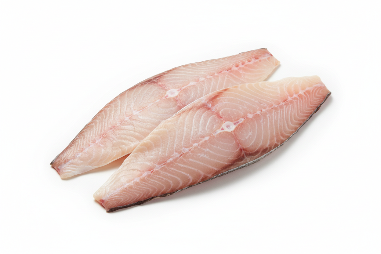 filete de reineta muestra 2 filetes de reineta fileteados en un fondo blanco