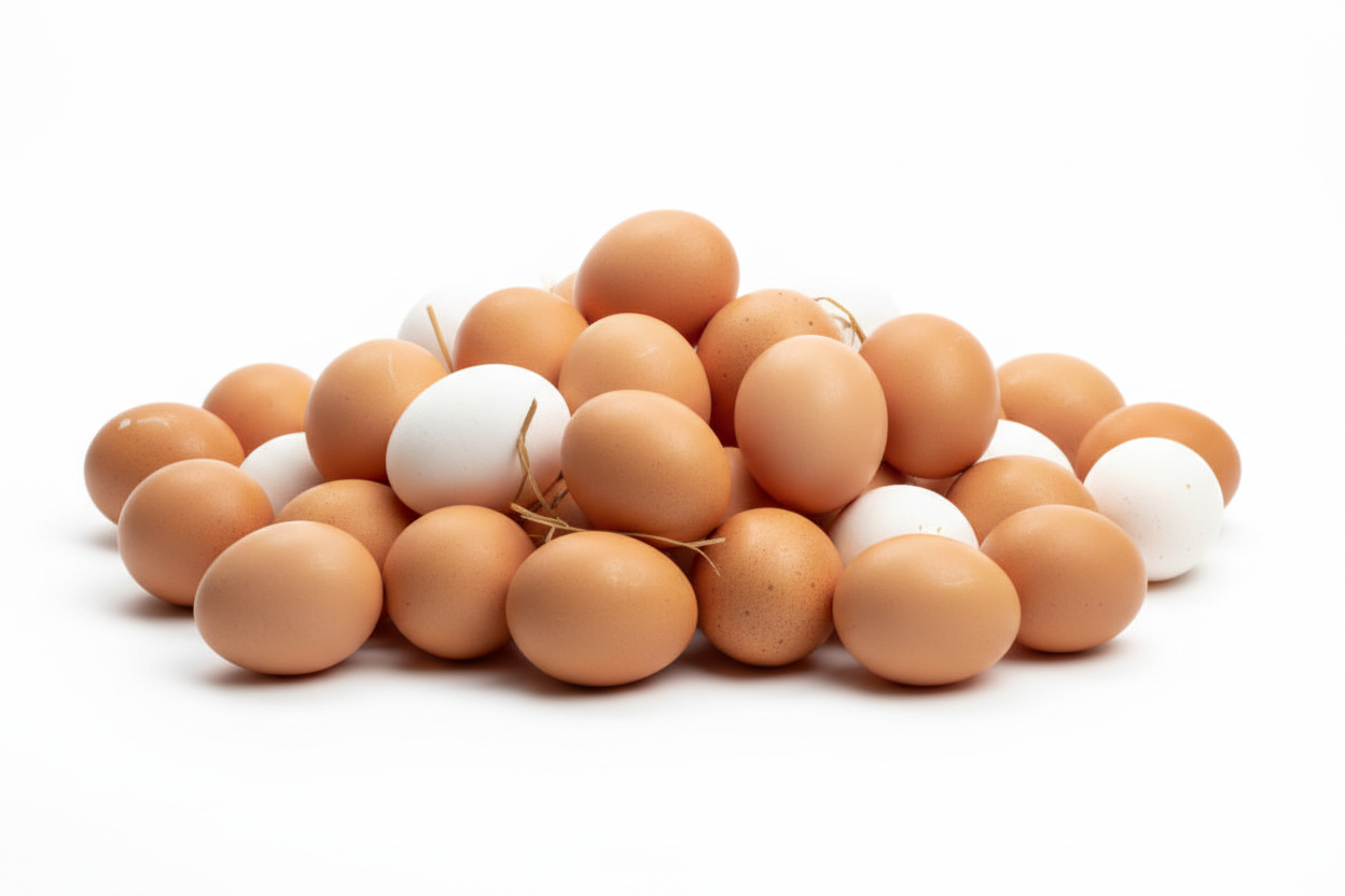 huevos a granel en fondo blanco