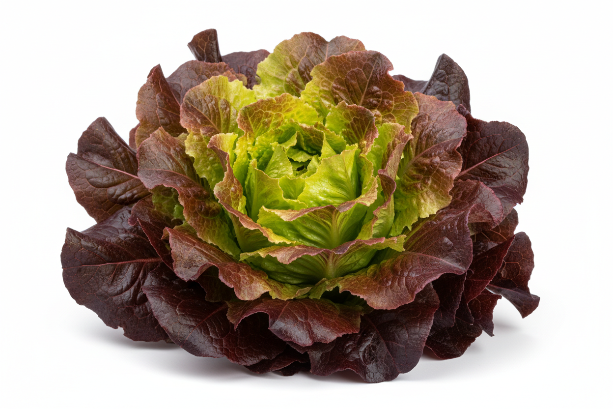 lechuga francesa con ese particular color morado que tiene en fondo blanco