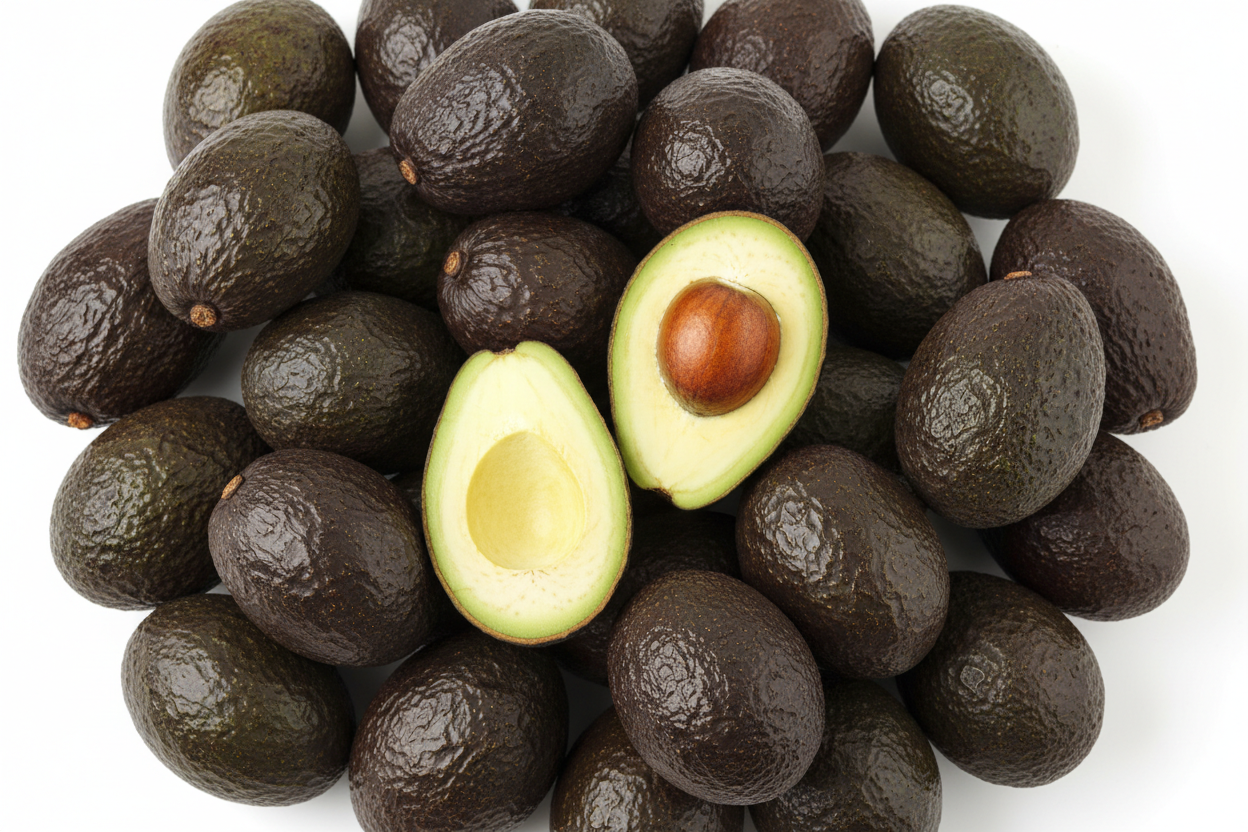 palta hass a granel en fondo blanco