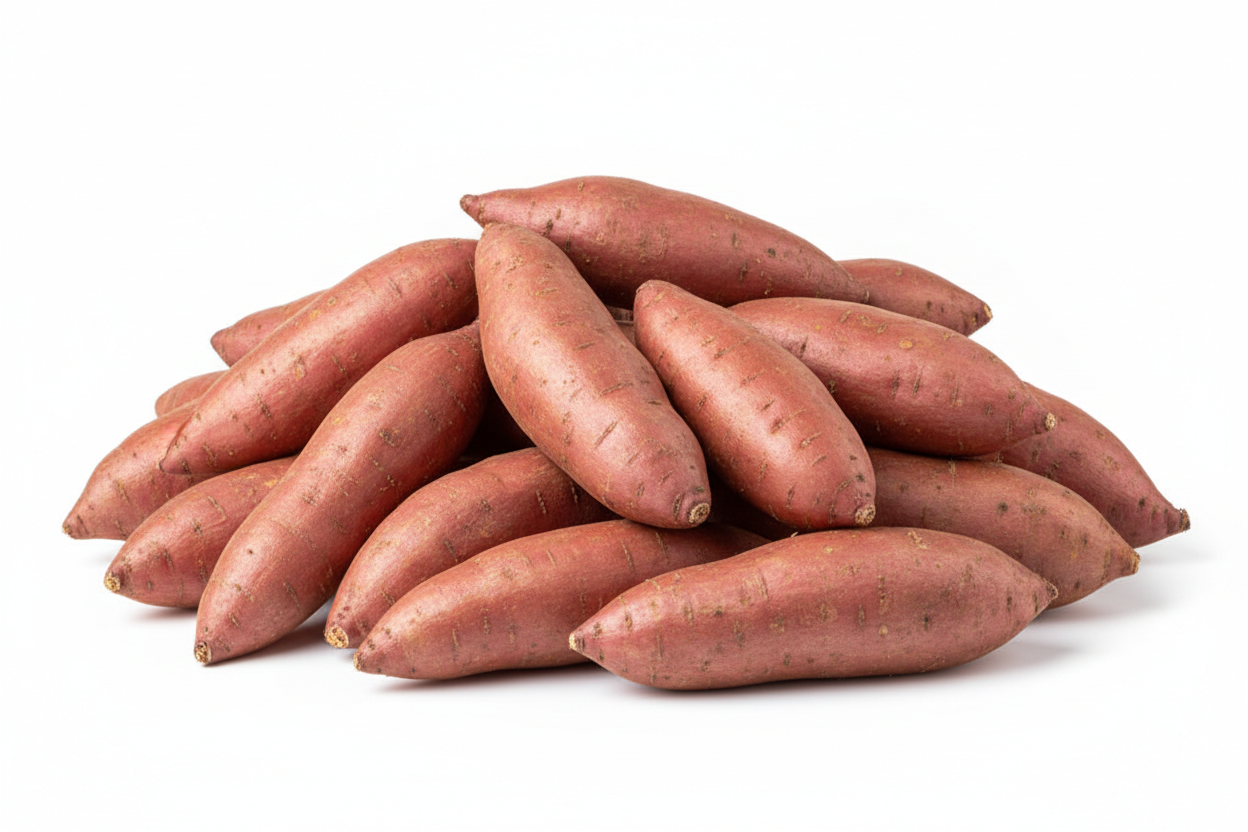 papa camote a granel en fondo blanco