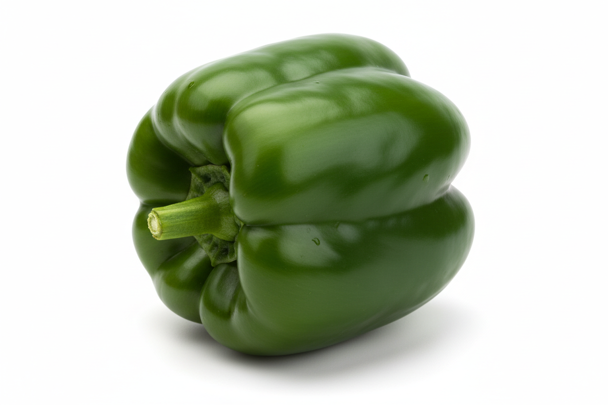 pimenton verde en unidad en fondo blanco