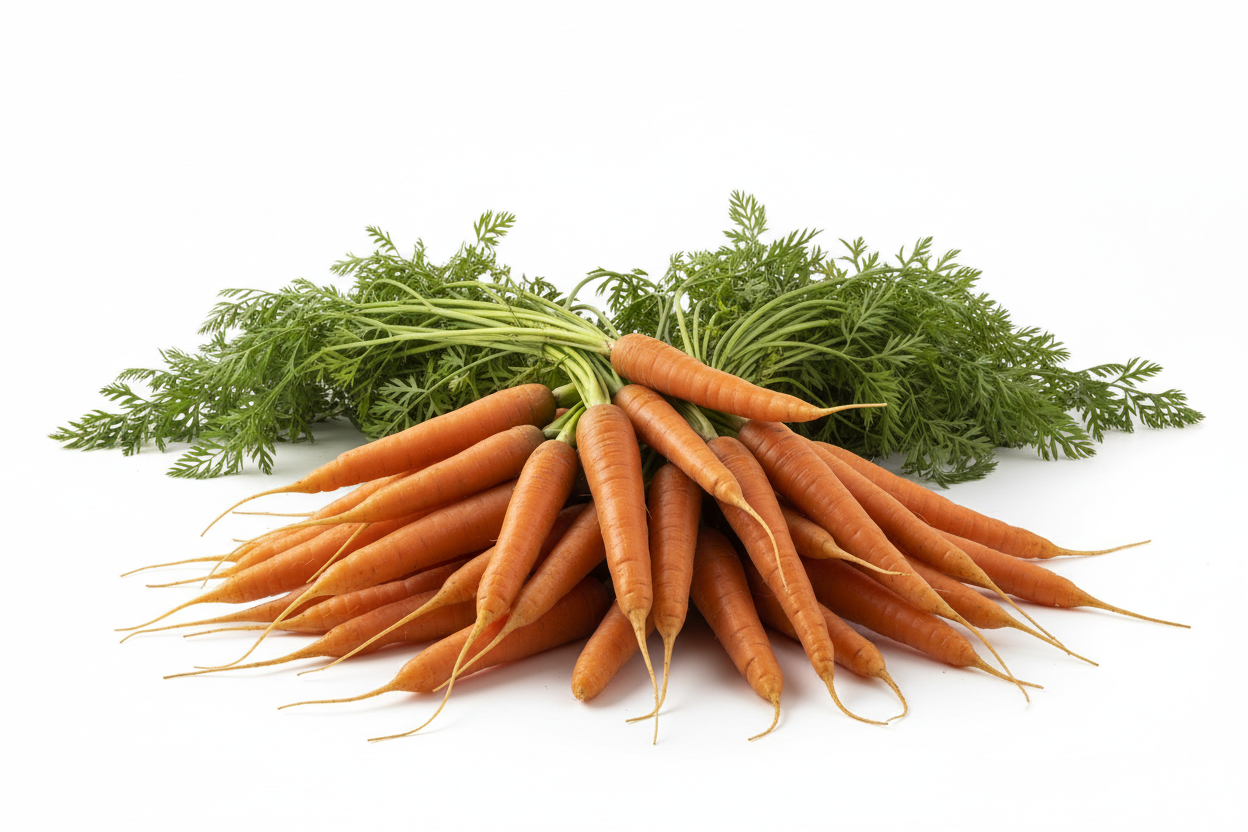 zanahoria a granel en fondo blanco